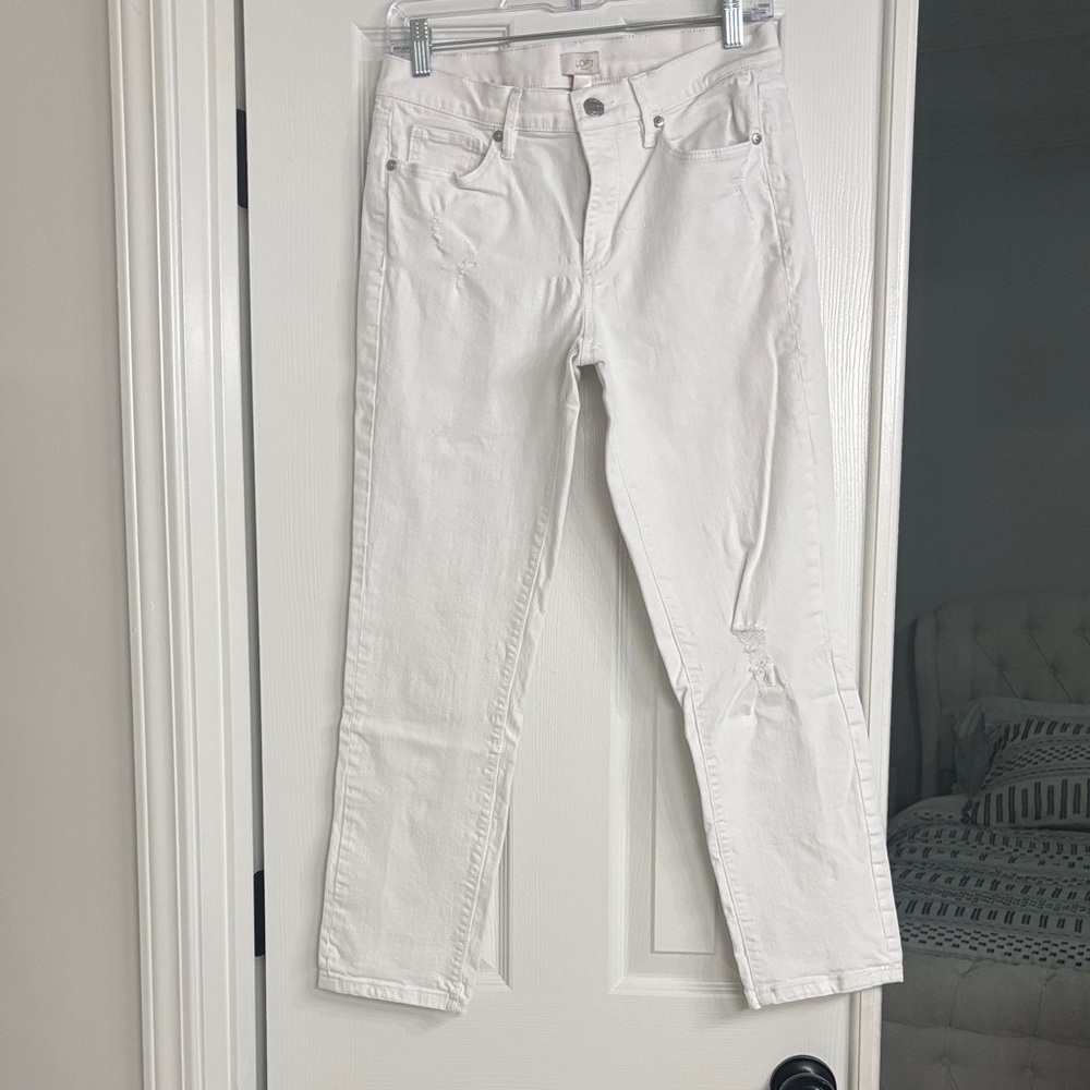 LOFT Outlet Women's White Straight Leg Crop Jeans